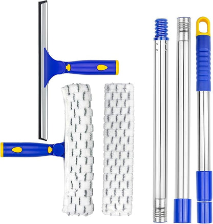 ITTAR Rotatable Window Washing Kit, Window Cleaner Squeegee with 60" Extension Pole, Rubber Squeegee & 2 Microfiber Scrubber Combo, Window Washing Equipment for Cleaning Shower, Windows, Car Glass