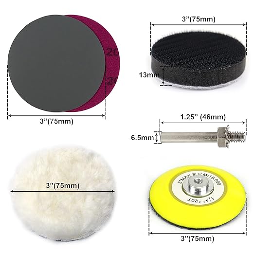 POLIWELL 150 PCS 3 Inch Sanding Discs Silicon Carbide 400-10000 Grits Wet/Dry Hook and Loop Sandpaper for Drill Grinder Rotary Tools with 1/4 in Backing Pad, Wool Pad and 3pcs Soft Foam Pads