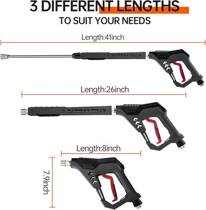 Pressure Washer Gun with Swivel, with Replacement Wand Extension, with M22 14mm & 15mm Fitting, 3/8" Quick Connect Plug, 5 Nozzle Tips with Nozzle Holder, 5000PSI, 41 Inch, Stainless Steel
