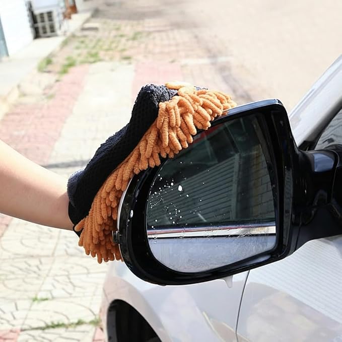 Car Wash Mitt Microfiber, 2PK-Scratch & Lint Free, Premium Chenille Microfiber Wash Mitt (Coffee Color)
