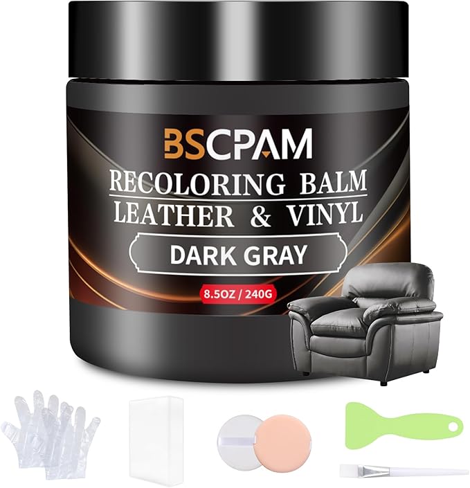 BSCPAM Dark Gray Leather Recoloring Balm,Leather Couch Scratch/Stain Remover,Leather Repair kit for Vinyl Furniture and Car Interior,Leather Dye Paint for Scratched and Faded Leather Couches