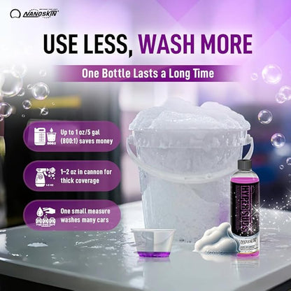 Nanoskin HYPER SUDS Foaming Car Wash Shampoo 16 Oz. - Ultra Concentrated: Works with Foam Cannon, Foam Gun, Bucket Wash, Pressure Washer | Ideal for Use in Mixing/Metering systems | 800:1 Dilution