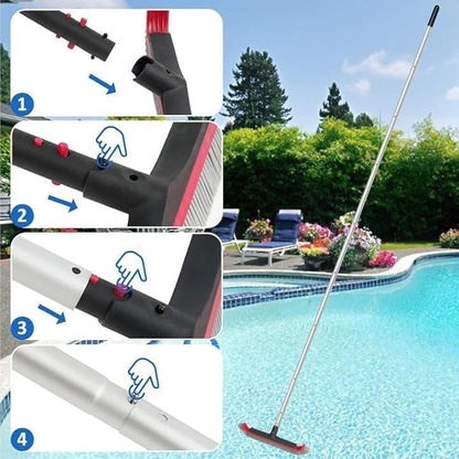 Swimming Pool Brush with Pole - 17.5" Wall Brush with 10FT Adjustable Aluminum Pole, Nylon Bristles, Curved Ends, EZ Clip Handle, Pool Brush for Cleaning Walls, Tiles & Floors