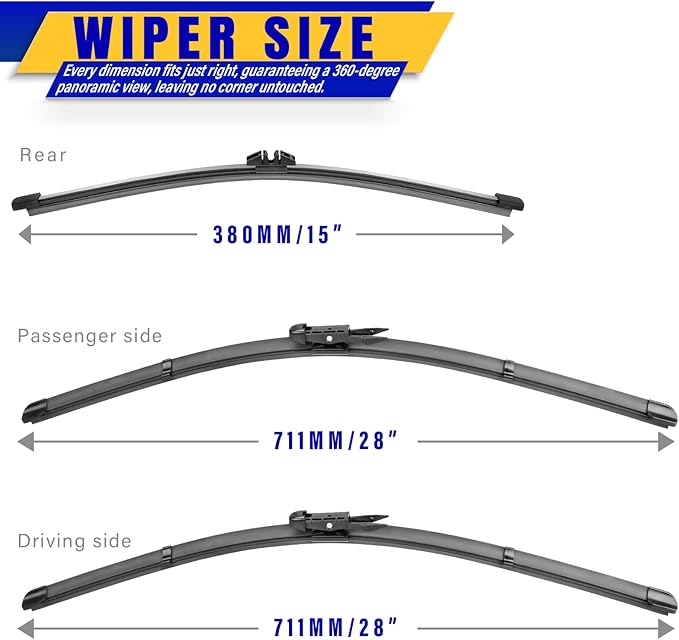 3 wipers Replacement for 2015-2023 Ford Edge, Windshield Wiper Blades Original Equipment Replacement - 28"/28"/15" (Set of 3) Pinch Tap