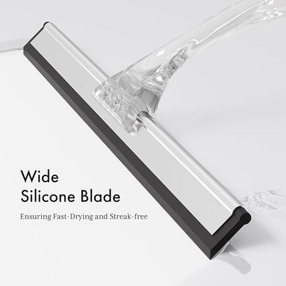 AmazerBath Shower Squeegee for Glass Doors, All-Purpose Squeegee with Suction Hook & Adhesive Hook, Clear Squeegee for Shower Glass, Windows, Mirrors, Tiles and Car Windows - 10 Inches, Clear