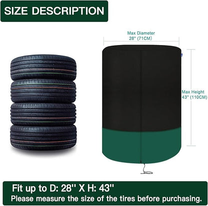 kayme Tire Cover, Large Tire Storage Bag, Seasonal Spare Tire Storage Cover, Durable Tire Bags Used in Trucks, SUV, Trailer Sun Rain Snow Protection, Fit 28 Inch Tire Diameter-Black Green