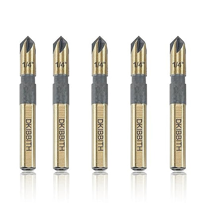 Countersink Drill Bit Set, 5 Pieces High Speed Steel 82 Degree 5 Flute 6mm Round Shank Mill Cutter Bit Countersink in Sizes 1/4" Set with Carrying Case.