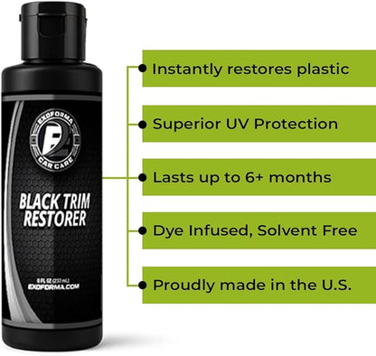 ExoForma Black Trim Restorer - Lasts 6+ Months, Dye Infused Waterproof Plastic Restorer for Cars - Perfect for Faded Bumpers, Trim & Vinyl on Jeeps, Truck Beds, Avalanches & ATVs | 4oz