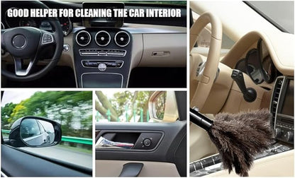 Retractable Ostrich Feather Duster for Cleaning, Fluffy and Natural Feather Duster with Retractable Handle， Reusable Eco-Friendly Handheld Cleaning Supplies (15 inch)