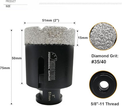 SHDIATOOL Diamond Core Drill Bits 2-Inch for Porcelain Ceramic Tile Marble Brick Vacuum Brazed Hole Saw 51mm