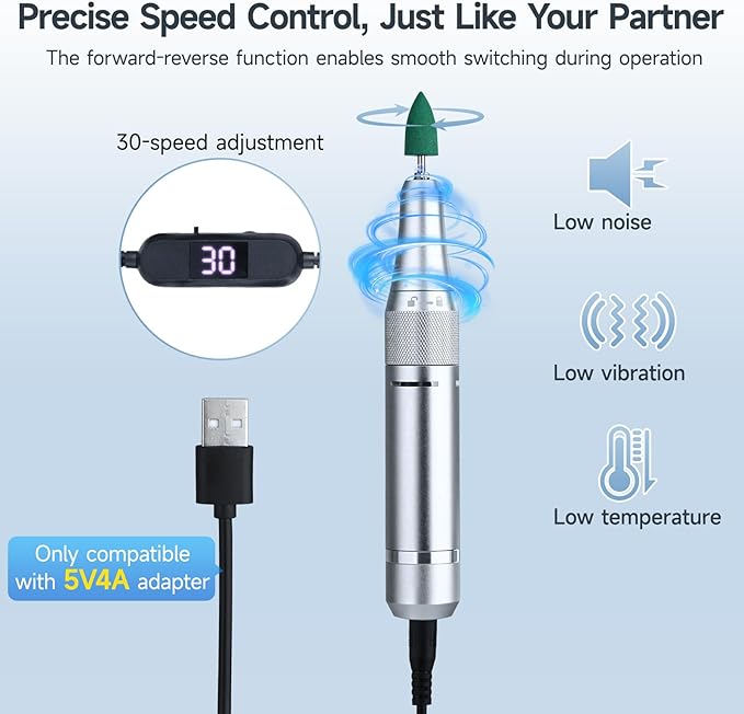 Portable Electric Mini Polisher with 30-Speed Adjustment & Forward/Reverse Switching, 11 Pro Accessories for Easy Polishing Tasks