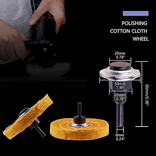 4” Buffing Wheel with Polishing Compound and 1/4” Shaft Drill Adapter Set, 8 Pcs Polishing Tool Kit, Bench Grinder