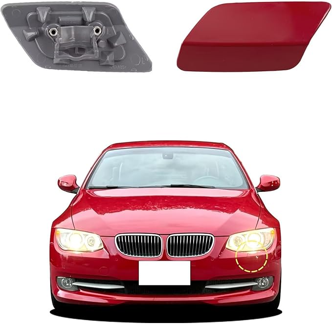 Car Front Bumper Headlight Washer Cover Compatible with BMW 328i 3351 335lS Coupe Convertible 2011-2013 Headlight Washer Nozzles Cover 61677253393 61677253394 Water Spray Cover Light Red