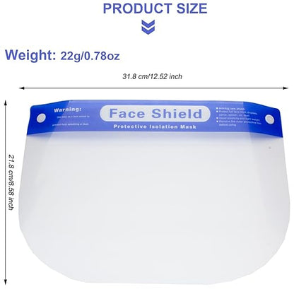 EYEGLASSTOR 20 Pcs Face Shield, Anti-Fog Clear Full Face Shield Mask - Adjustable Headband & 12.52 Inch Extended Coverage, Reusable PET Plastic PPE Splash Proof Face Protection