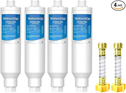 Waterdrop RV Water Filter, NSF Certified, Reduces Chlorine, Bad Taste, Odor, 4 Pack with 2 Flexible Hose Protector