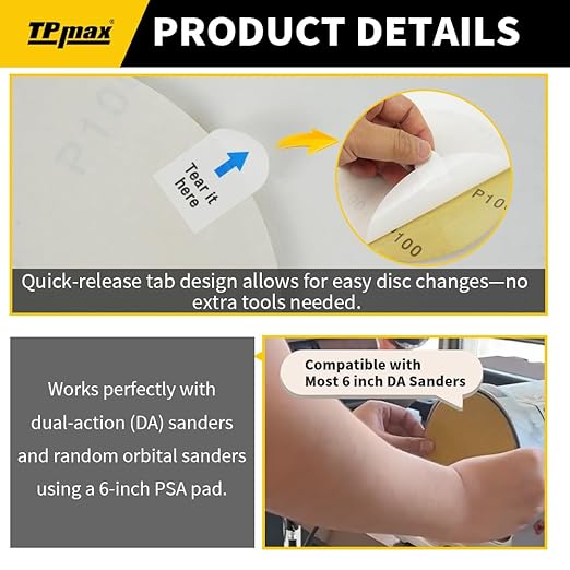 6-Inch 40-Grit Gold PSA Sanding Discs, 28 Pack – Pro-Grade Self-Adhesive Stickyback Sandpaper with Quick-Release Tabs for DA Sander, Coarse Automotive/Wood/Metal Sanding