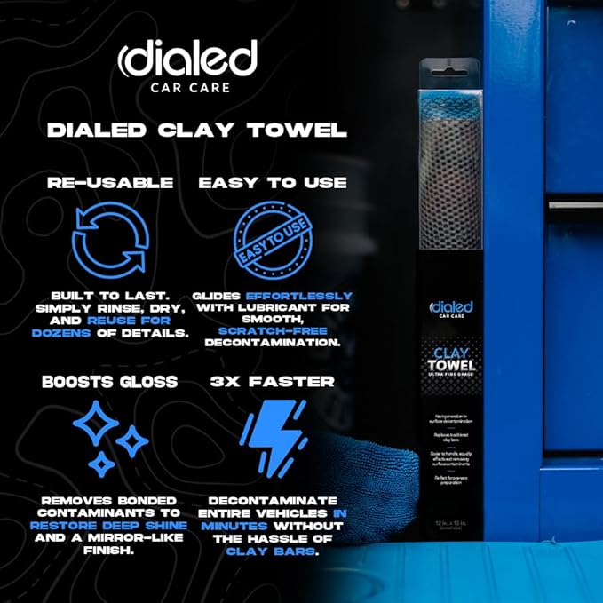 Dialed Clay Towel - Mesh 3.0 Design - Surface Prep for Waxing, Polishing and Sealant - Fine Grade - 12"" x 12"", Regular, Marina Blue