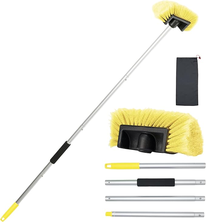 Car Wash Brush with Long Handle, 60'' Soft Bristle Cleaning Brush, Car Cleaning Brushes, Carwash Brushes for SUV, RV, Boat, Truck, House Siding, Sweep Snow, Yellow