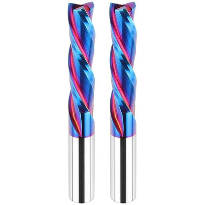2PCS Downcut Spiral Router Bit Extra Long (4 inch) with 1/2 Inch Shank, 1/2 Inch Cutting Diameter Solid Carbide CNC End Mill Bits for Wood Carving, Plunge Cut (3-Flute)