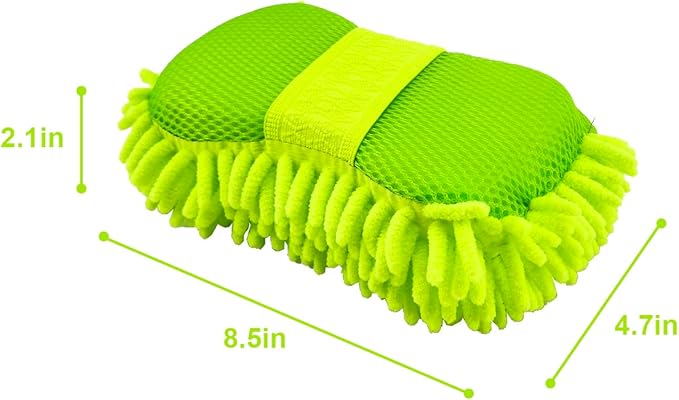 WAKALALA Microfiber Car Wash Mitt, Dual-Sided Cleaning Glove, High-Density Chenille, Non-Scratch Cleaning Sponge (1, Green)