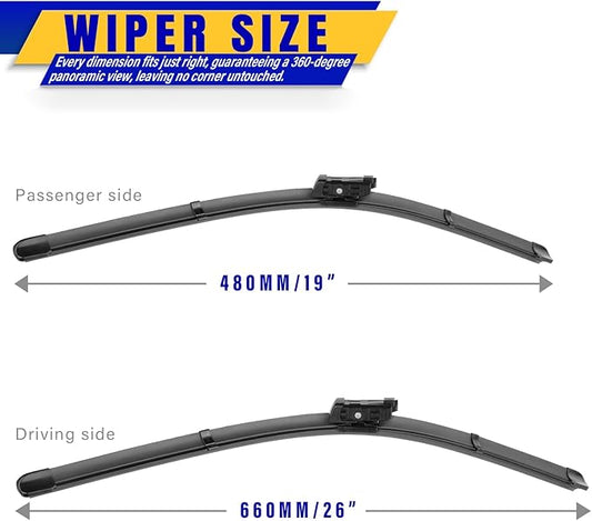 2 wipers Replacement For 2017-2023 Tesla Model 3/2020-2023 Model Y Original Equipment Replacement Wiper Blade - 26"/19" (Set of 2) Top Lock