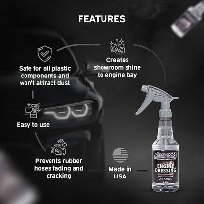 LANE'S Engine Dressing | Professional Engine Bay Cleaner and Protector Shine | Prevents Rubber Hoses Fading and Cracking | Easy to Use, Dust Resistant Degreaser & Detail Spray | 16 oz, 2 Pack