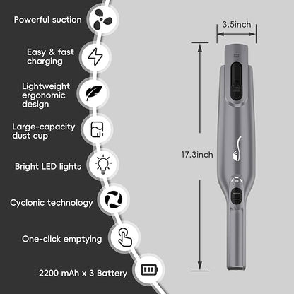 AYONTIN Cordless Handheld Vacuum, Lightweight Portable Hand Vacuum Cleaner with LED Light,Rechargeable Hand Held Vacuum with One-Touch Empty, Powerful Suction for Office, Home,Car,Steel