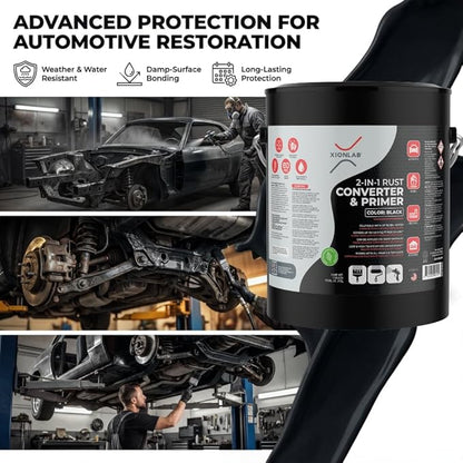 2-in-1 Rust Converter & Metal Primer - Black, Water-Based, Low VOC, Rust Remover for Metal, Reformer & Encapsulator, Ideal for Automotive, Maritime, Car Restoration, Covers up to 1,000 Sqft. Per Gallon. Anti-Rust Inhibitor & Neutralizer with Protection...