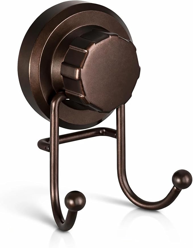 HASKO Suction Cup Hook for Shower, Stainless Steel Bathroom Suction Towel Hooks Hanger, Organizer for Towel, Bathrobe and Loofah, Includes Optional No Drill Adhesive Mount for Inside Shower, Bronze