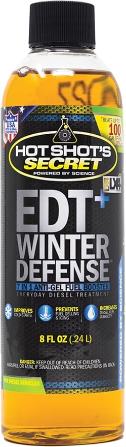 Hot Shot's Secret EDT+ Winter Defense 8oz, 7-in-1 Anti-Gel Diesel Fuel Additive – Prevents Gelling, Protects Fuel System, Diesel Additive Improves Cold Starts, Boosts Cetane