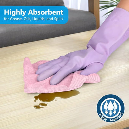 GLIMGLINT Pink Microfiber Cleaning Cloth, 100 Pack Cleaning Rags, Lint-Free, Ultra Absorbent Reusable Paper Towels for Home, Kitchen, Car, Garage or Shop, Dish Rags, 11" x 9"