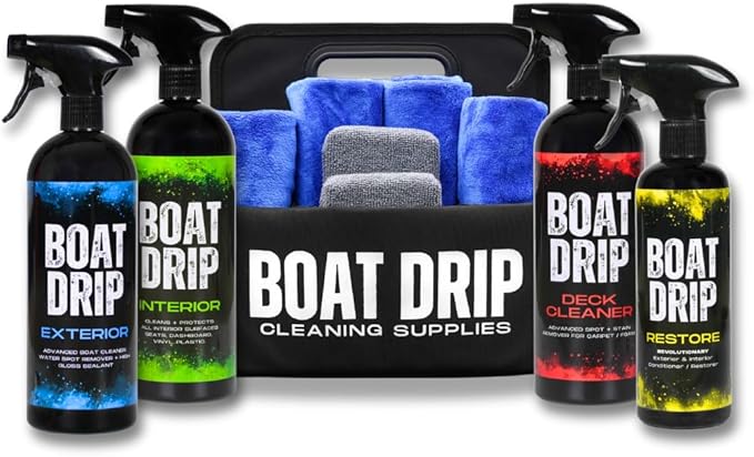 All-in-One Boat Care Kit, Includes One 32oz Exterior, Interior, and Deck Cleaner, One 16oz Restore, 5 Microfiber Towels and Two Restore Pads with Compact Carrying Case