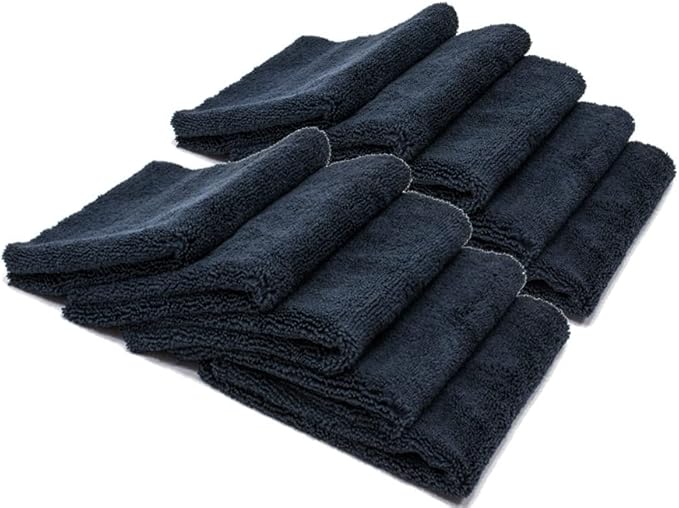 Autofiber Elite Edgeless Two-Pile Microfiber Detailing Towel, All-Purpose Detail Rag, High-Pile, Low-Pile, Wheel Towel (16 inch x 16 inch) - Pack of 10, Black