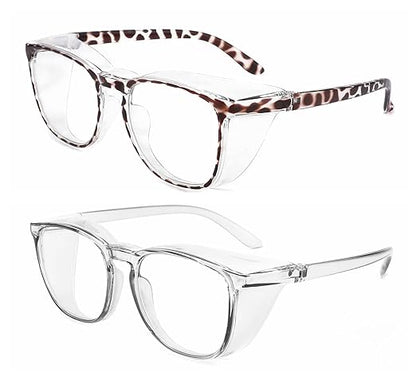 Alsenor Safety Glasses Anti Fog Goggles Protective Eyewear Blue Light Blocking Anti Dust UV Protection Glasses For Men Women (2 Pack(new-leopard+grey))