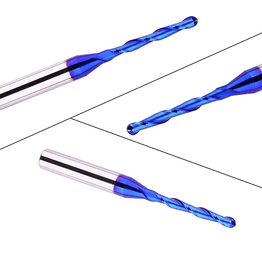 CNC Router bits Carbide Ball Nose End Mill with Nano Blue Coating for Side Milling. End Milling. Finish Machining. (1/8" Cut Dia-Extra Long Cutting Length)