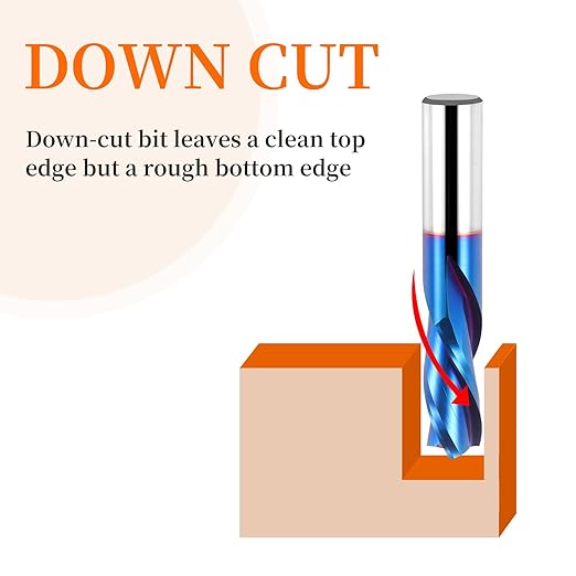 EANOSIC Downcut Spiral Router Bit 3-Flute with 1/2” Shank, 1/2” Cutting Diameter, 1-1/4” Cutting Length, Carbide CNC Router Bits End Mill for Wood Mortises Carving Engraving(3 Inch OVL)