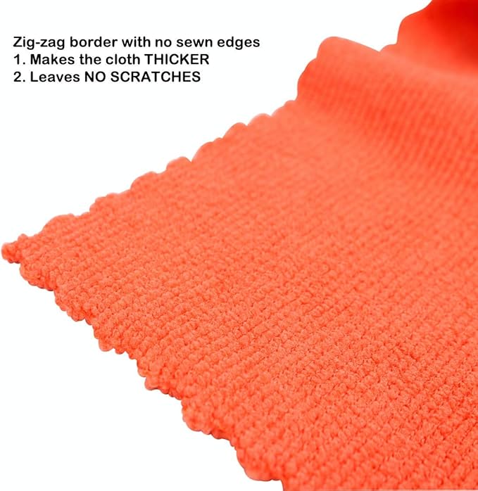 Arkwright SmartEdge Microfiber Cleaning Cloths - (Pack of 12) Thick Edge Less Dish Drying Towel for Car, Polishing, Washing, and Auto Detailing, 16 x 16 in, Orange