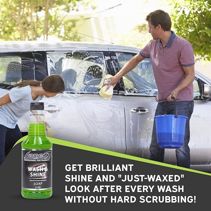 LANE'S Wash & Wax - Best Car Wash Soap, Wax Components Provides Layer of Protection to Car’s Paint, High Foaming, Deep Cleaning Concentrated Formula, Mirror High-Gloss Shine 32oz
