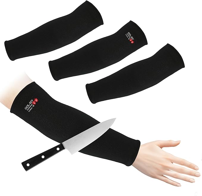 GOL-SIV Arm Protectors For Thin Skin And Bruising, Cut Resistant Sleeves For Men Women, Kevlar Sleeves,A5 Level Protection Arm Sleeves For Gardening (Black, 2pairs, 11.8 In)