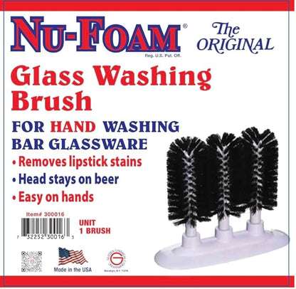 Nu-Foam Triple Glass Washing Brush, Bar Glassware Cleaner with Base, 3 Brushes, Black and White