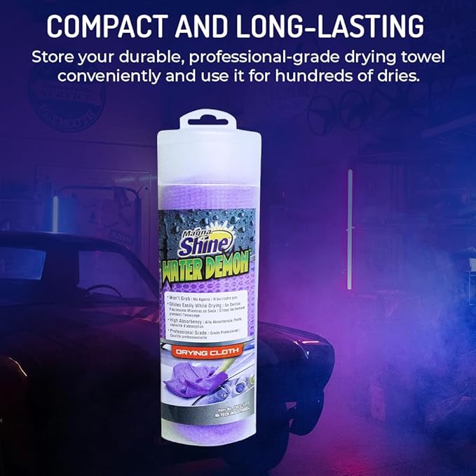 HI-TECH Magna Shine Water Demon Drying Towel – Ultra Absorbent Microfiber Car Detailing Towel – 27x17 – Fast-Drying, Waffle Texture – Cars, Trucks, Boats, Bikes