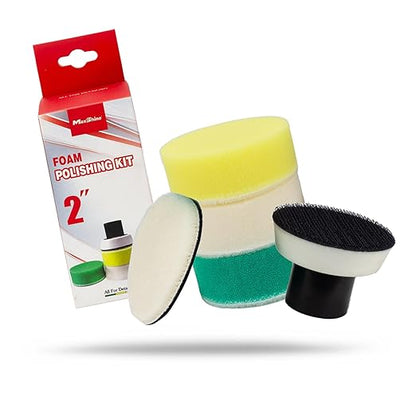Maxshine 2” Foam Polishing Pads Kit | Includes 2” Wool, Cutting, Polishing & Finishing Pads with 2” Hook & Loop Backing Plate (5/8” Thread) | Detail Polishing Kit for Small & Hard-to-Reach Areas