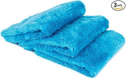 Autofiber [Korean Plush 550] Premium Edgeless Detailing Towels 550gsm (16"x16") Aqua Blue - 3 Pack