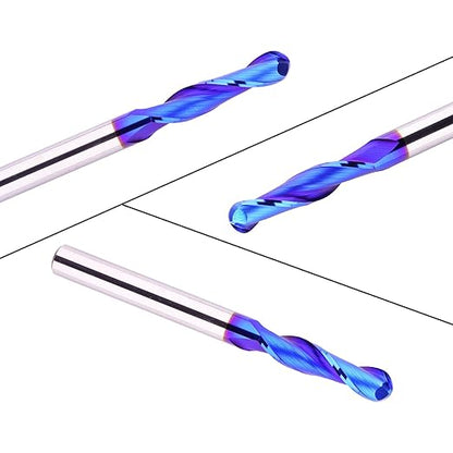 CNC Router bit 1/4inch Shank Extra Long 3inch Carbide Ball Nose End Mill with Nano Blue Coating for Side Milling End Milling Finish Machining (1/4" x1-1/8 x3)