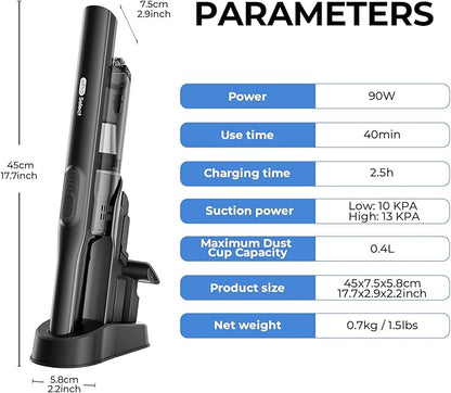 Apical Life Cordless Handheld Vacuum Cleaner, 13000Pa Strong Suction, Mini Vacuum with Charging Dock, 40 Mins Runtime, LED Light, HEPA Filter, One-Click Empty for Car Detailing and Home