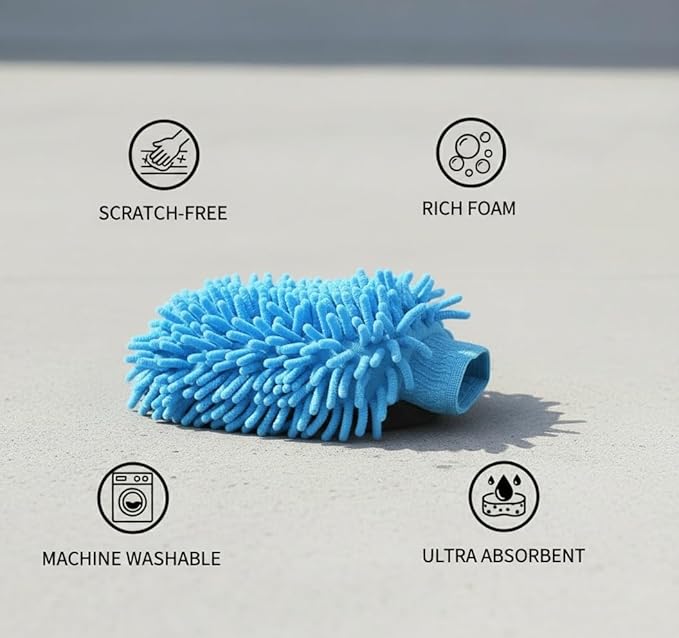 Car Wash Mitt Microfiber, 2PK-Scratch & Lint Free, Premium Chenille Microfiber Wash Mitt (Blue)