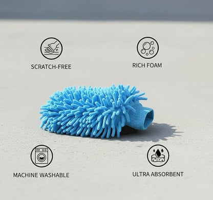 Car Wash Mitt Microfiber, 2PK-Scratch & Lint Free, Premium Chenille Microfiber Wash Mitt (Blue)