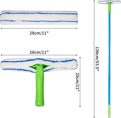 Forgrace Flexible Silicone Squeegee T-Bar Water Blade Microfiber Scrubber with Long Handle for Car or Home Glass Professional Car Windshield Squeegee, Window Cleaning Tool