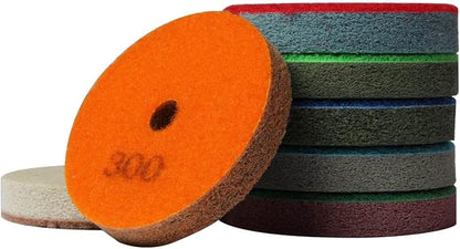 4" Diamond Sponge Fiber Polishing Pad 300-10000 Grit - Polishing Tile Stone Marble Concrete Ceramics Glass 7set