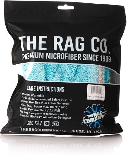 The Rag Company - The Liquid8r - Absorbent 70/30 Blend Microfiber Drying Towel for Cars, Trucks, SUVs, Safe for Detailing + Scratch Free, Twist Loop, 1100gsm, 20in x 24in, Aqua Blue/Grey